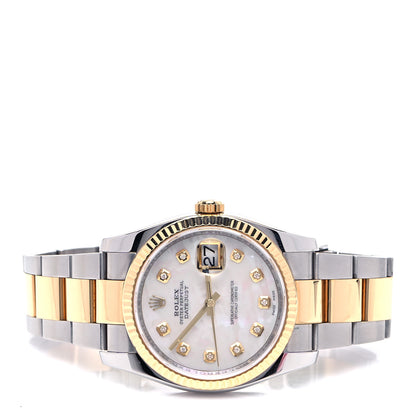 Rolex Stainless Steel 18K Yellow Gold Diamond Mother of Pearl 36mm Oyster Perpetual Datejust Watch 116233 2 of 5