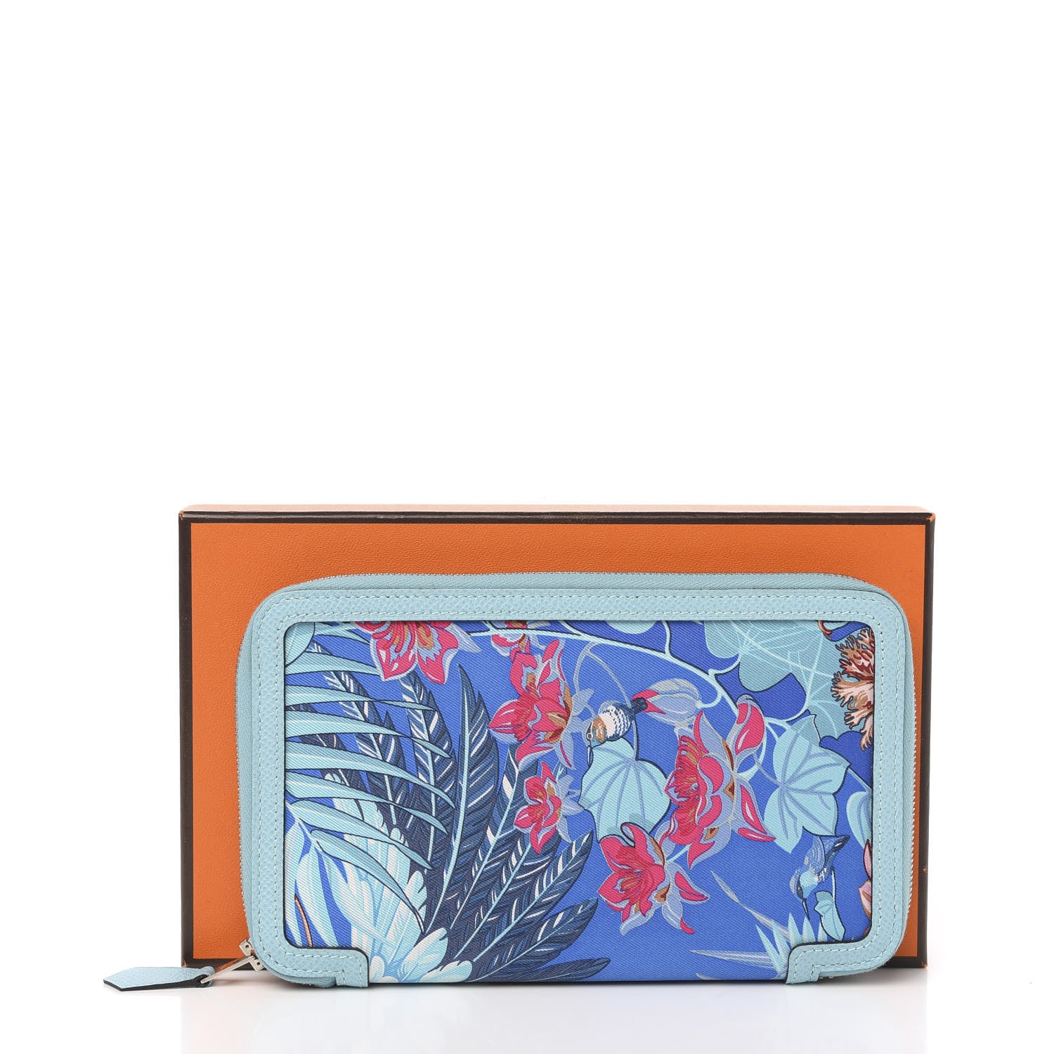 Hermes Epsom Printed Silk Flamingo Party Soie-Cool Wallet Mykonos Bleu Atoll 7 of 7