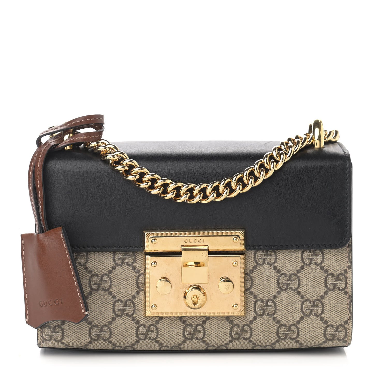GG Supreme Monogram Calfskin Small Padlock Shoulder Bag Beige Black Cuir