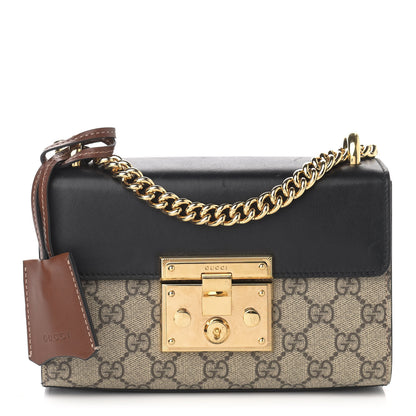 Gucci GG Supreme Monogram Calfskin Small Padlock Shoulder Bag Beige Black Cuir 1 of 14