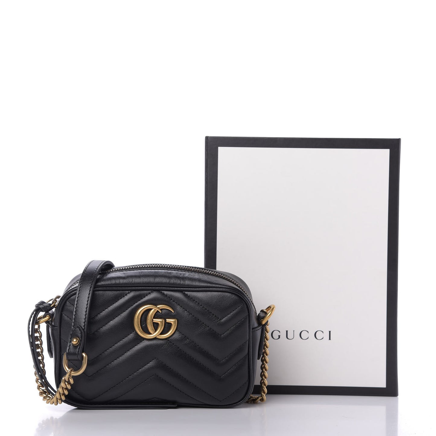Calfskin Matelasse Mini GG Marmont Chain Shoulder Bag Black