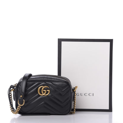 Gucci Calfskin Matelasse Mini GG Marmont Chain Shoulder Bag Black 10 of 10