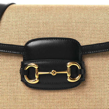 Gucci Vintage Rice Canvas Plutone Calfskin Horsebit 1955 Shoulder Bag Beige Blue 9 of 13
