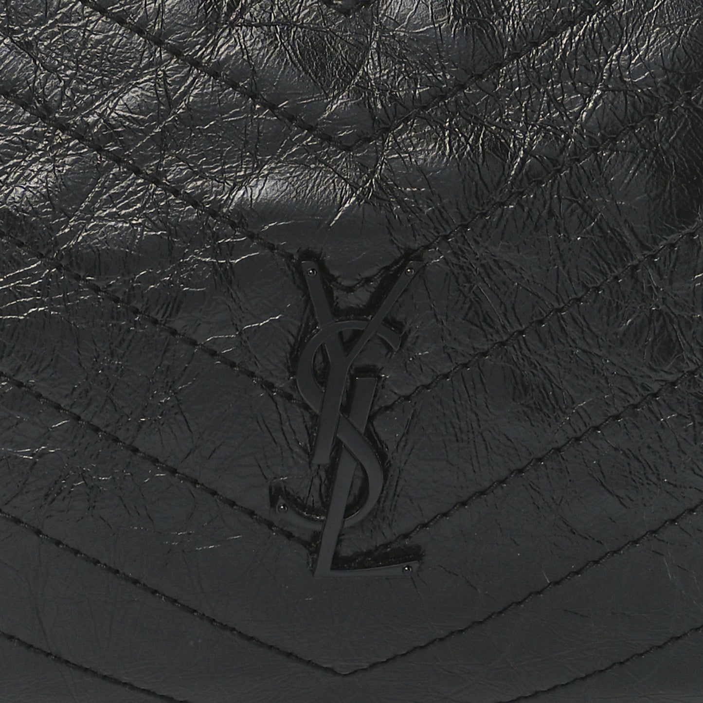 Crinkled Calfskin Matelasse Monogram Medium Niki Shopper Tote Black