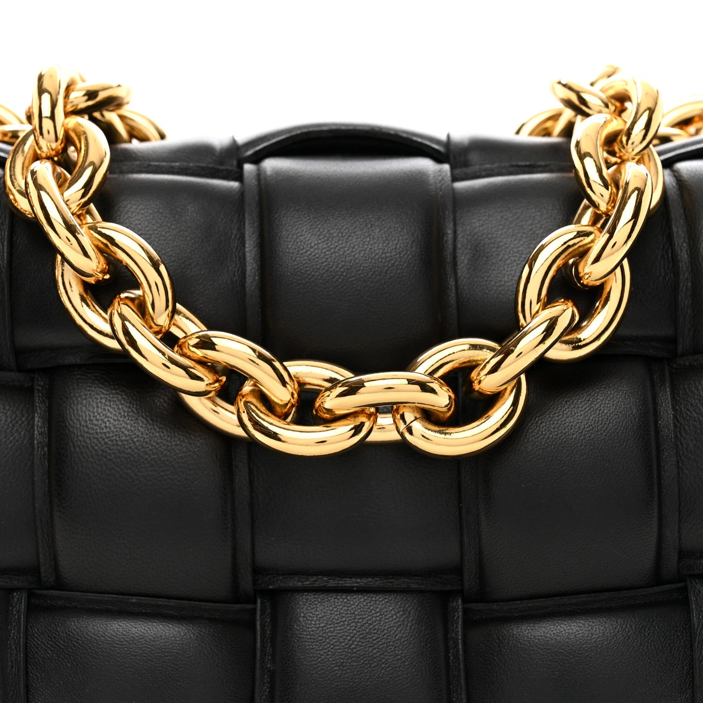 Lambskin Maxi Intreccio Padded Chain Cassette Crossbody Bag Black