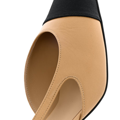 Chanel Goatskin Grosgrain Cap Toe CC Slingback Pumps 38.5 Beige Black 9 of 12