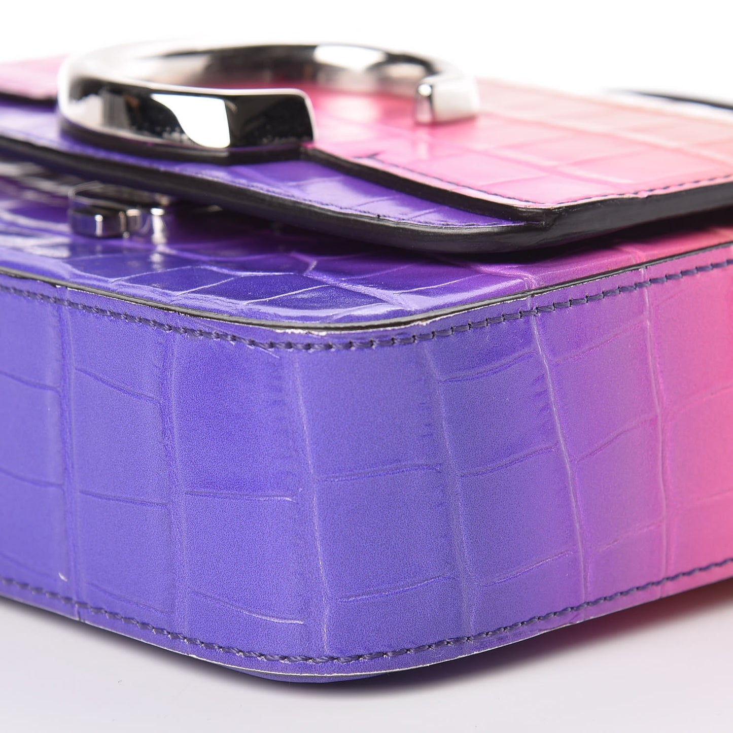 Calfskin Crocodile Embossed Mini C Double Carry Ombre Pink