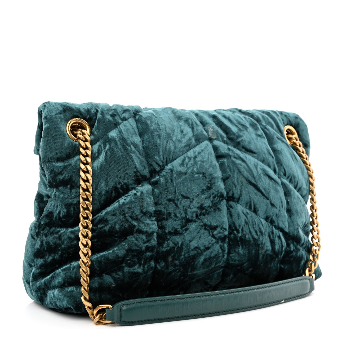 Crushed Velvet Quilted Small Loulou Puffer Monogram Chain Satchel Emerald
