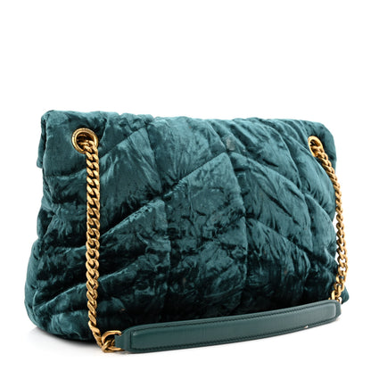 Saint Laurent Crushed Velvet Quilted Small Loulou Puffer Monogram Chain Satchel Emerald 3 of 12