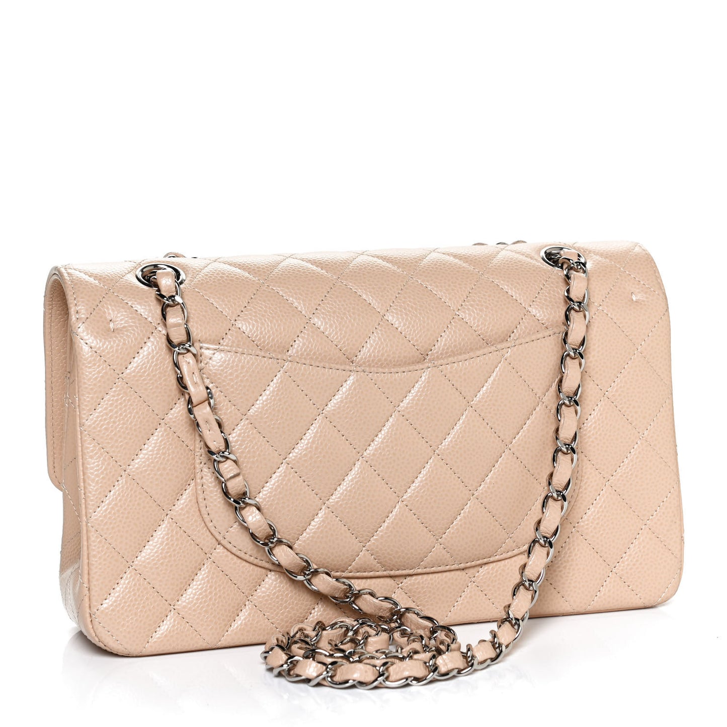 Caviar Quilted Medium Double Flap Beige