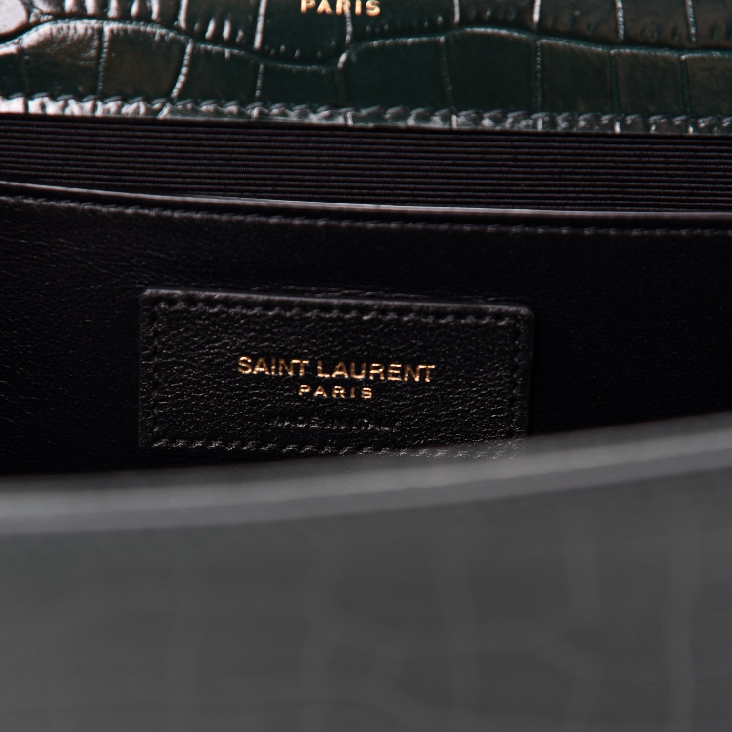 Saint Laurent Calfskin Crocodile Embossed Medium Classic Monogram Kate Tassel Satchel Dark Green 8 of 10