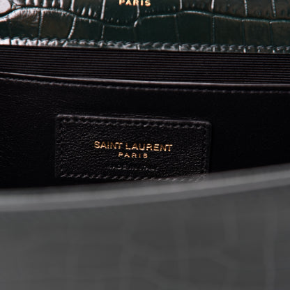 Saint Laurent Calfskin Crocodile Embossed Medium Classic Monogram Kate Tassel Satchel Dark Green 8 of 10