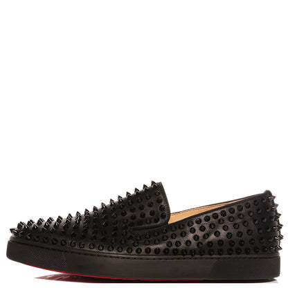 Christian Louboutin Mens Calfskin Spikes Roller Boat Flat 45 Black 1 of 8