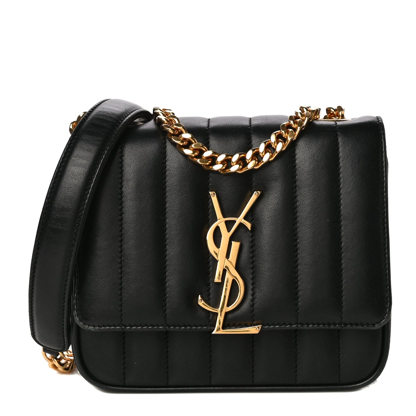 Lambskin Matelasse Monogram Small Vicky Chain Bag Black