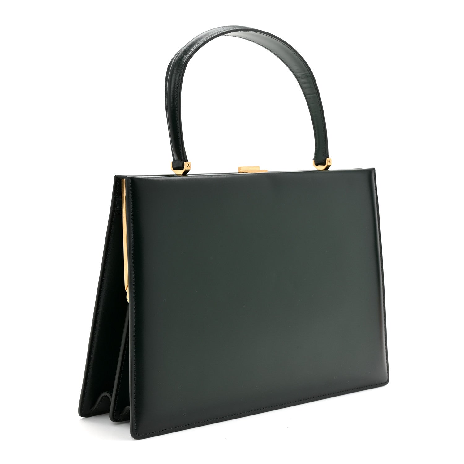 Celine Patina Box Calfskin Medium Clasp Bag Dark Green 3 of 10