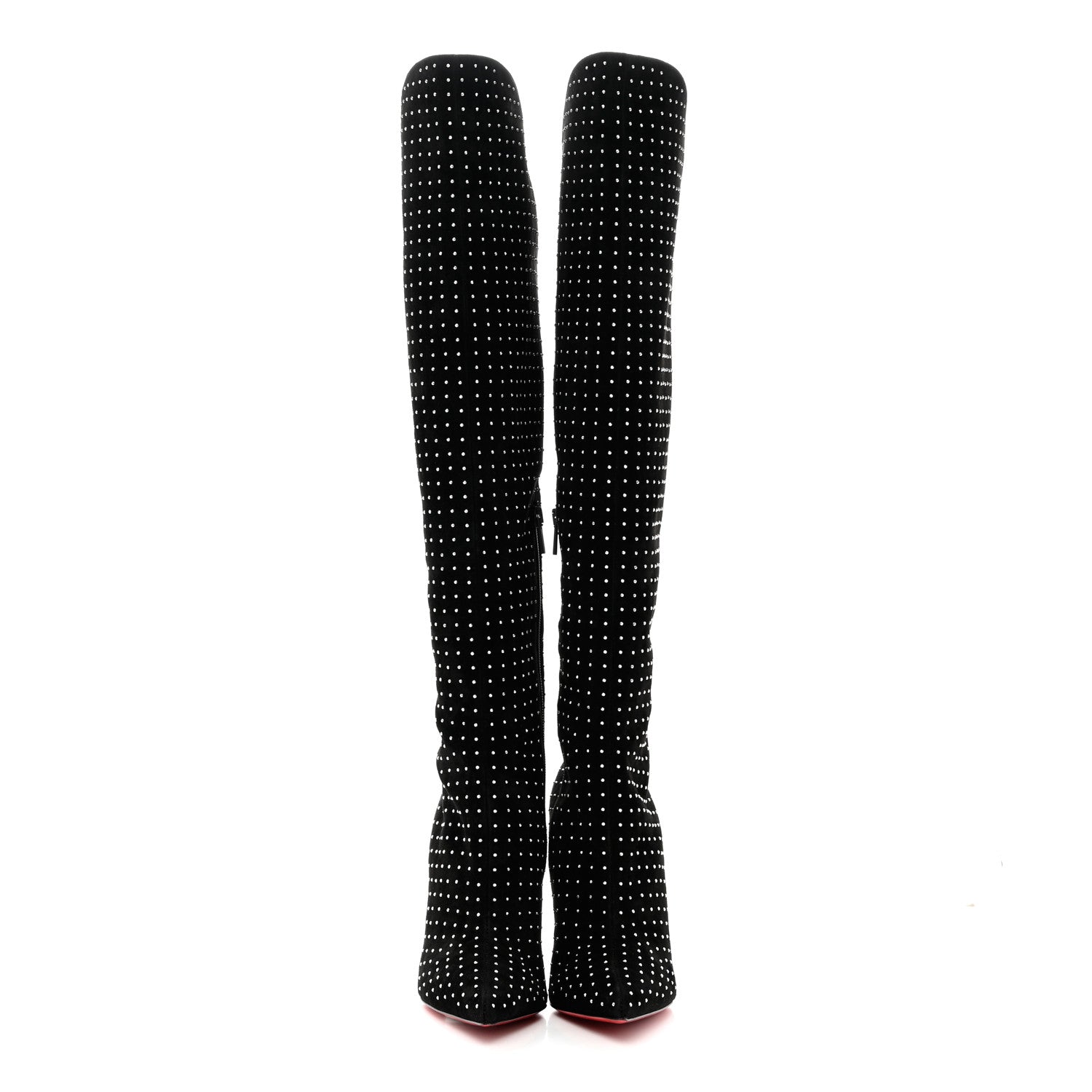 Christian Louboutin Suede Studded Alta Botta 100 Knee High Boots 38.5 Black Silver 2 of 6