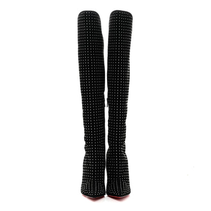 Christian Louboutin Suede Studded Alta Botta 100 Knee High Boots 38.5 Black Silver 2 of 6