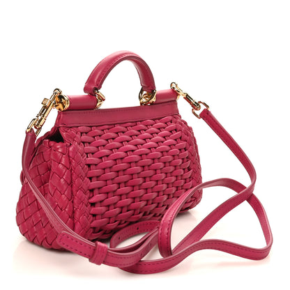 Dolce & Gabbana Calfskin Woven Mini Sicily Satchel Ibiscus 3 of 9