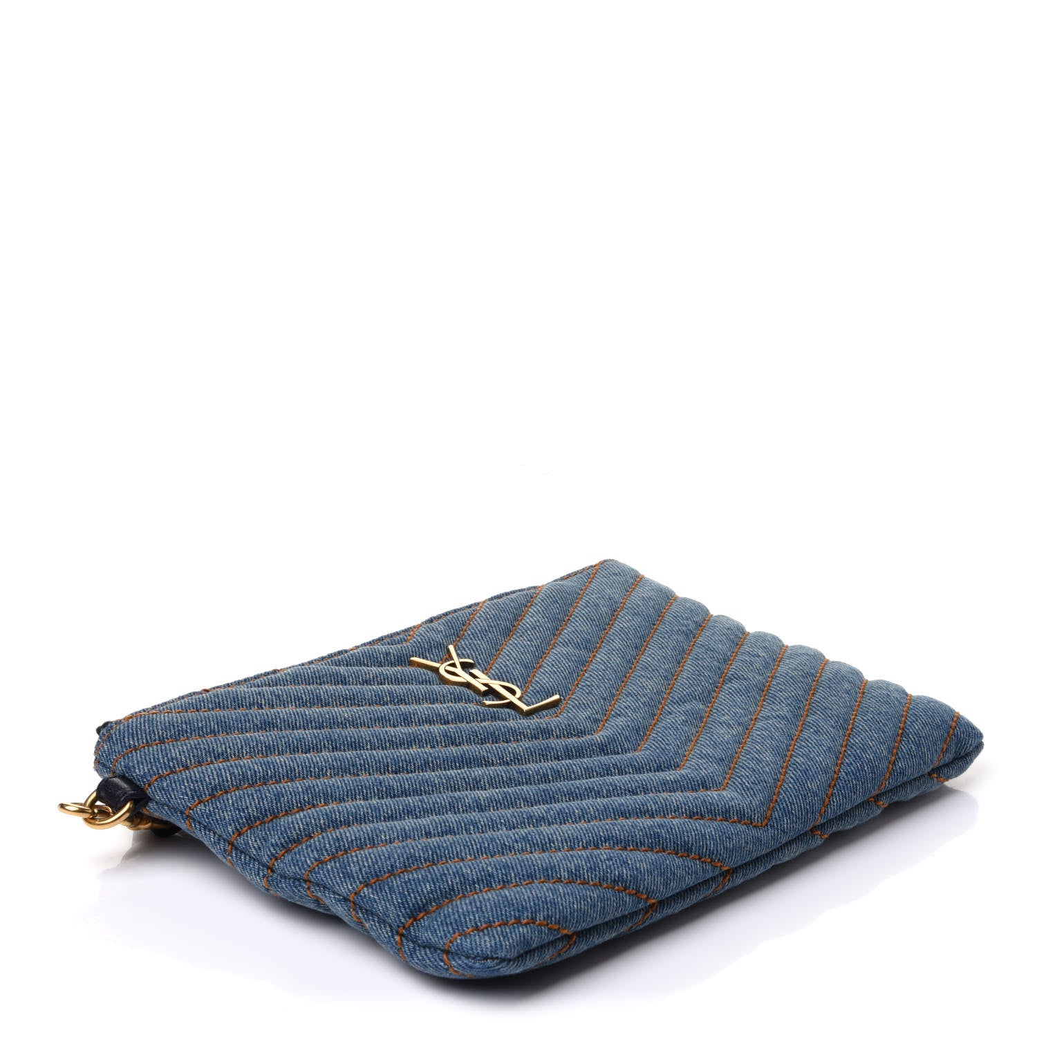 Saint Laurent Denim Matelasse Chevron Monogram A5 Wristlet Blue 4 of 11