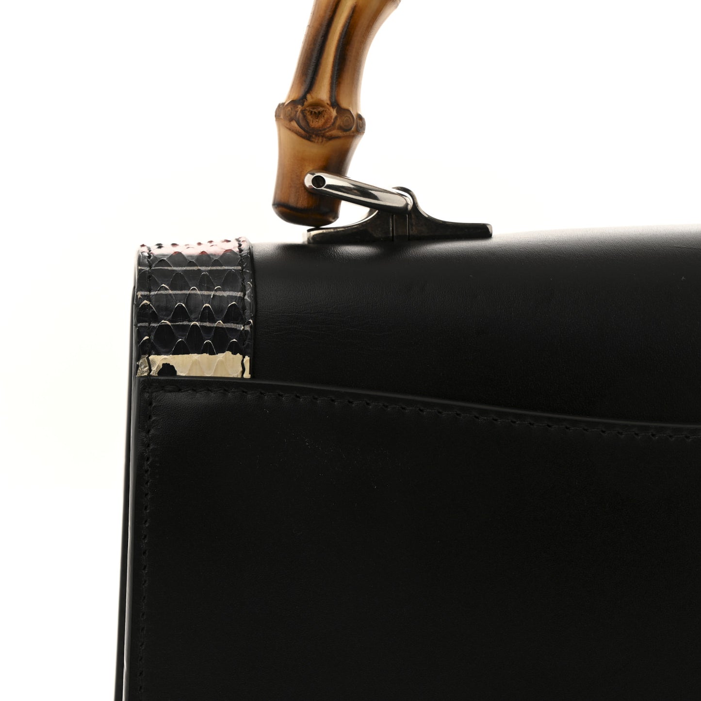 Calfskin Snakeskin Small Lilith Top Handle Bag Black