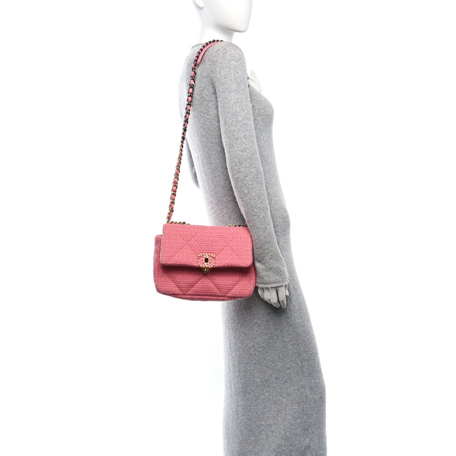 Chanel Metallic Tweed Quilted Medium Chanel 19 Flap Pink 2 of 9