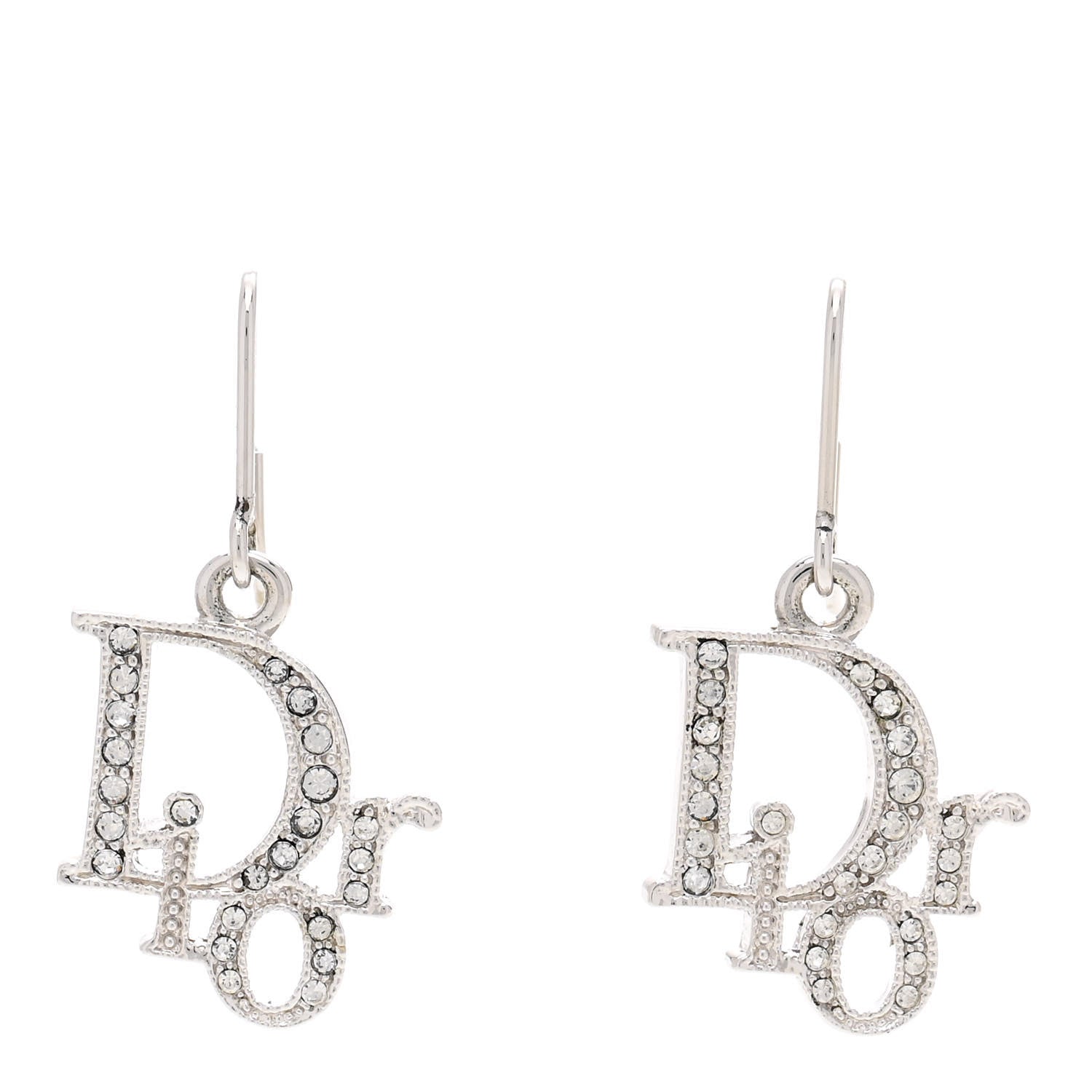 Christian Dior Crystal Logo Earrings Silver 1 of 4