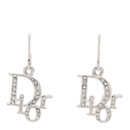 Christian Dior Crystal Logo Earrings Silver 1 of 4