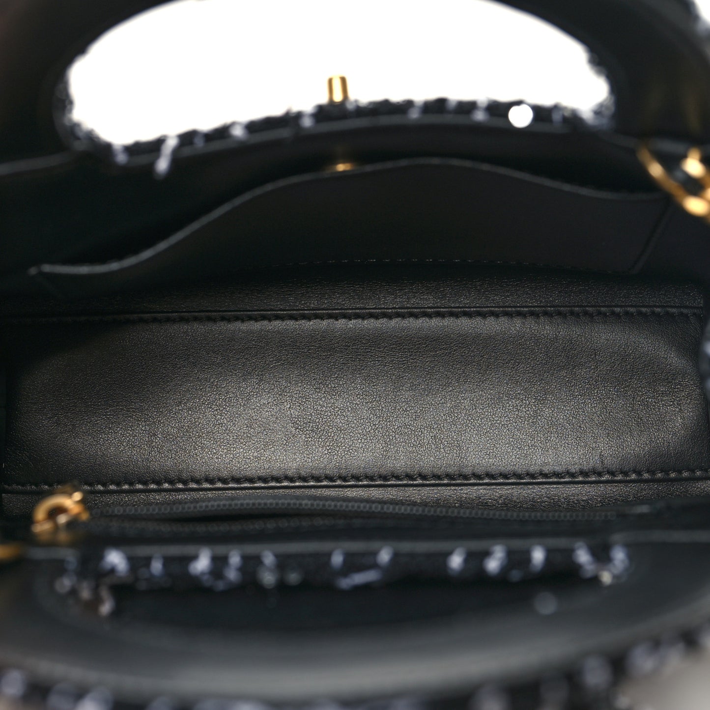 Tweed Quilted Nano Kelly Shopper Black White