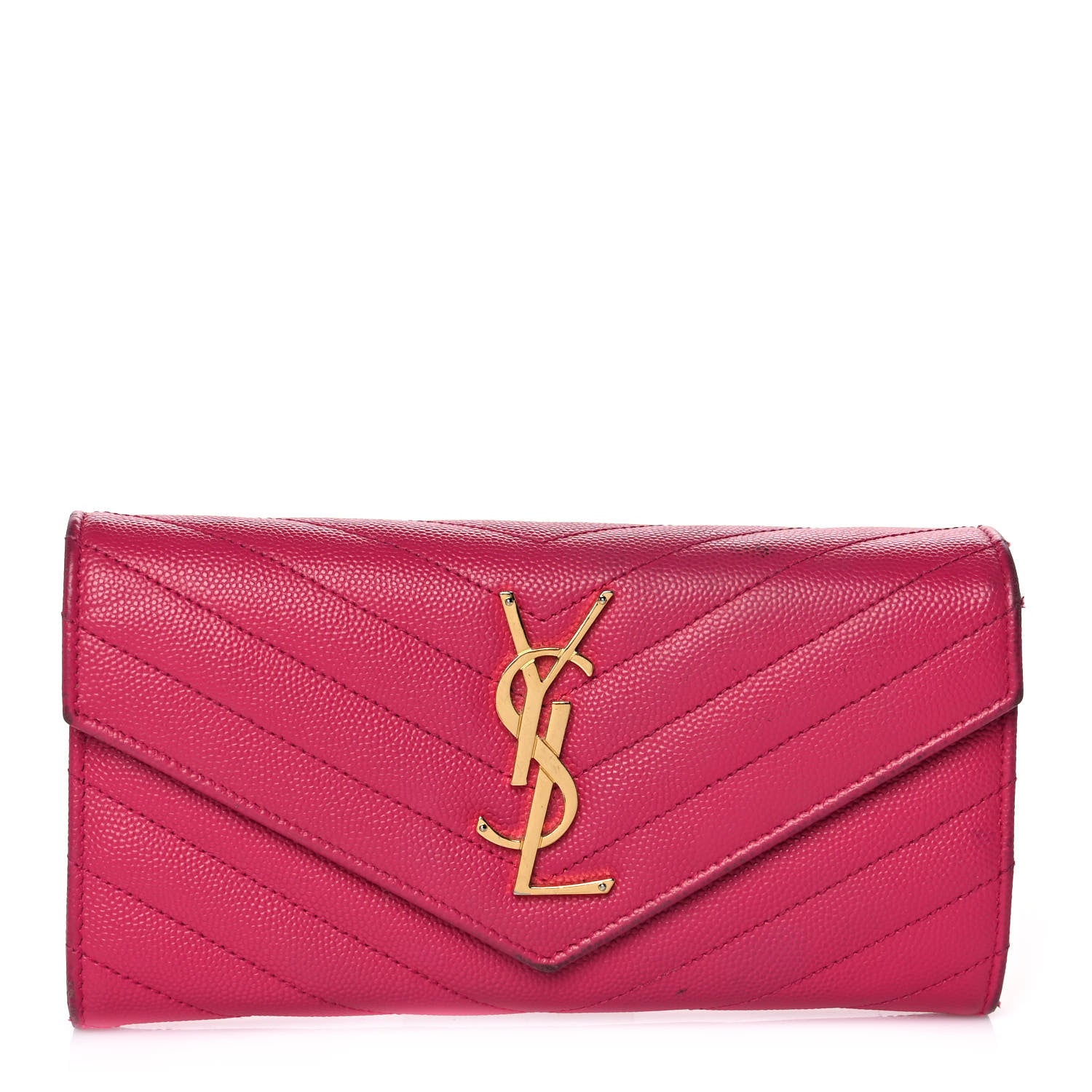 Saint Laurent Grain De Poudre Matelasse Chevron Monogram Flap Wallet Fuxia 1 of 13