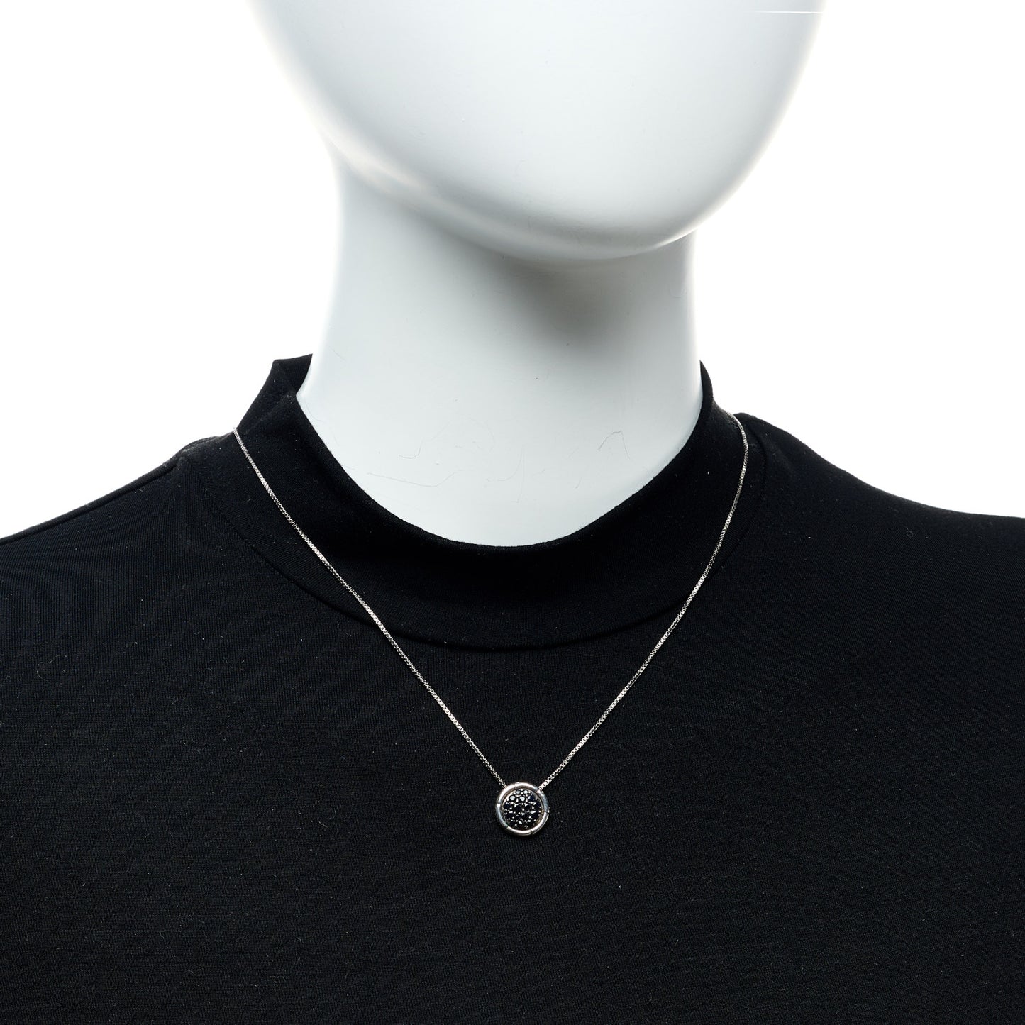 Sterling Silver Black Sapphire Small Bamboo Round Pendant Necklace