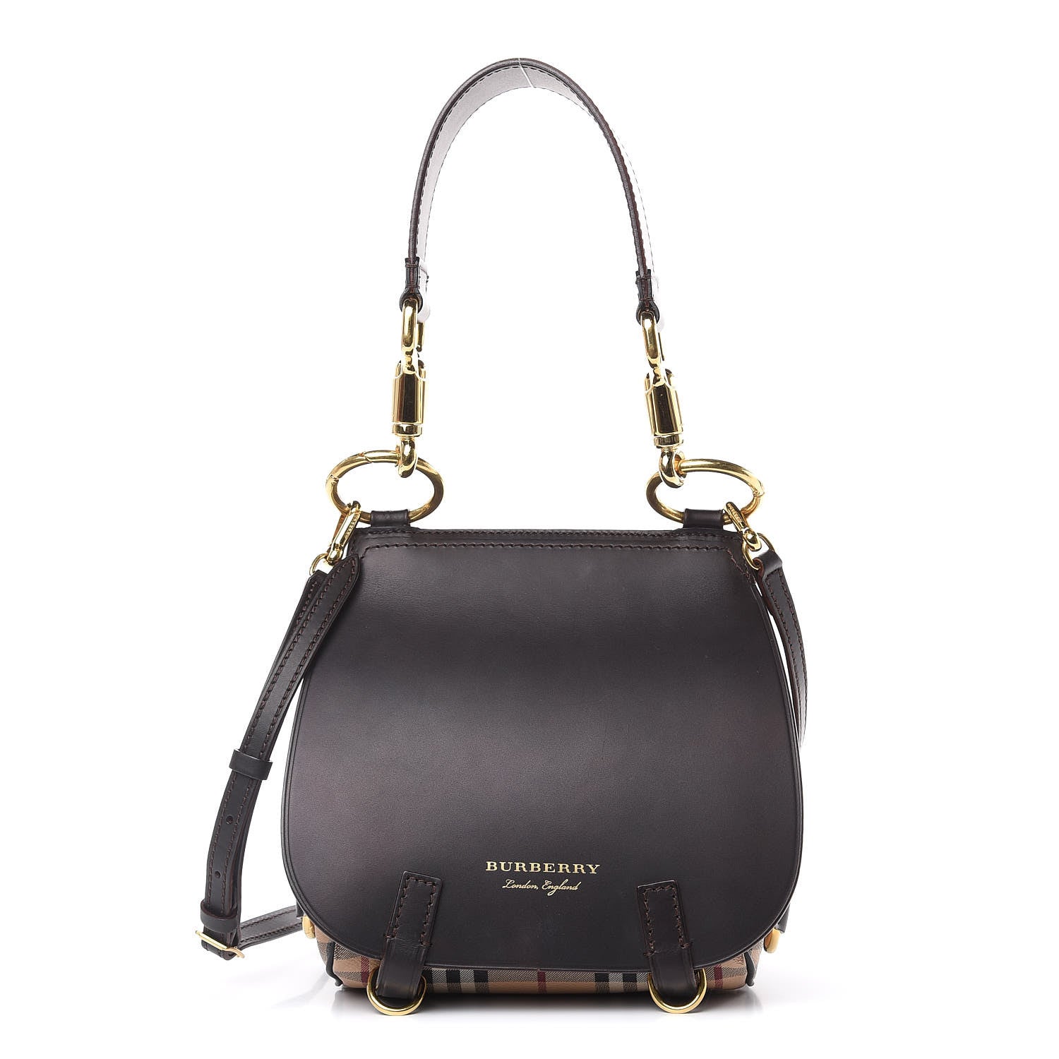 Burberry Haymarket Check Large Bridle Saddle Bag Dark Clove Brown 1 of 14
