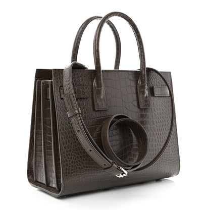 Saint Laurent Calfskin Crocodile Embossed Baby Sac De Jour Dark Brown 3 of 11