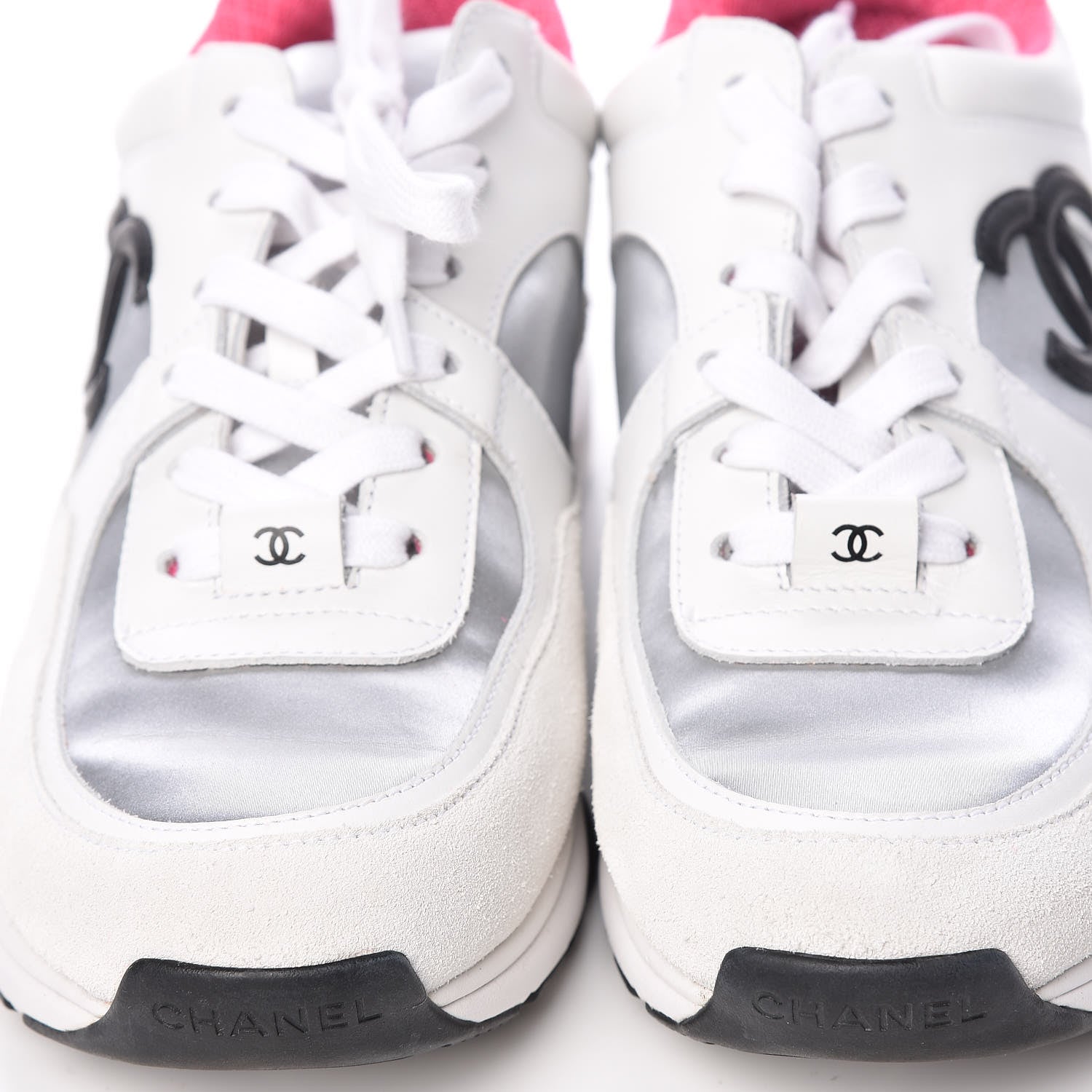 Chanel Calfskin Fabric Sneakers 38 White Silver Fluo Pink 10 of 11