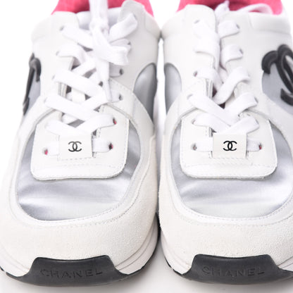 Chanel Calfskin Fabric Sneakers 38 White Silver Fluo Pink 10 of 11