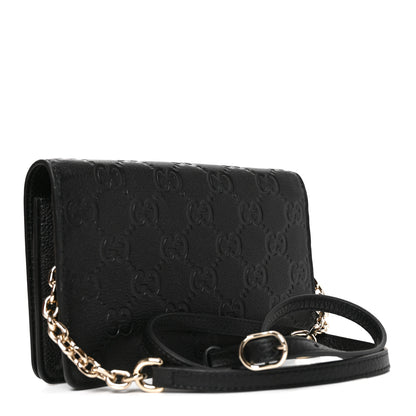 Gucci GG Grainy Calfskin Emblem Wallet On Chain Black 2 of 10