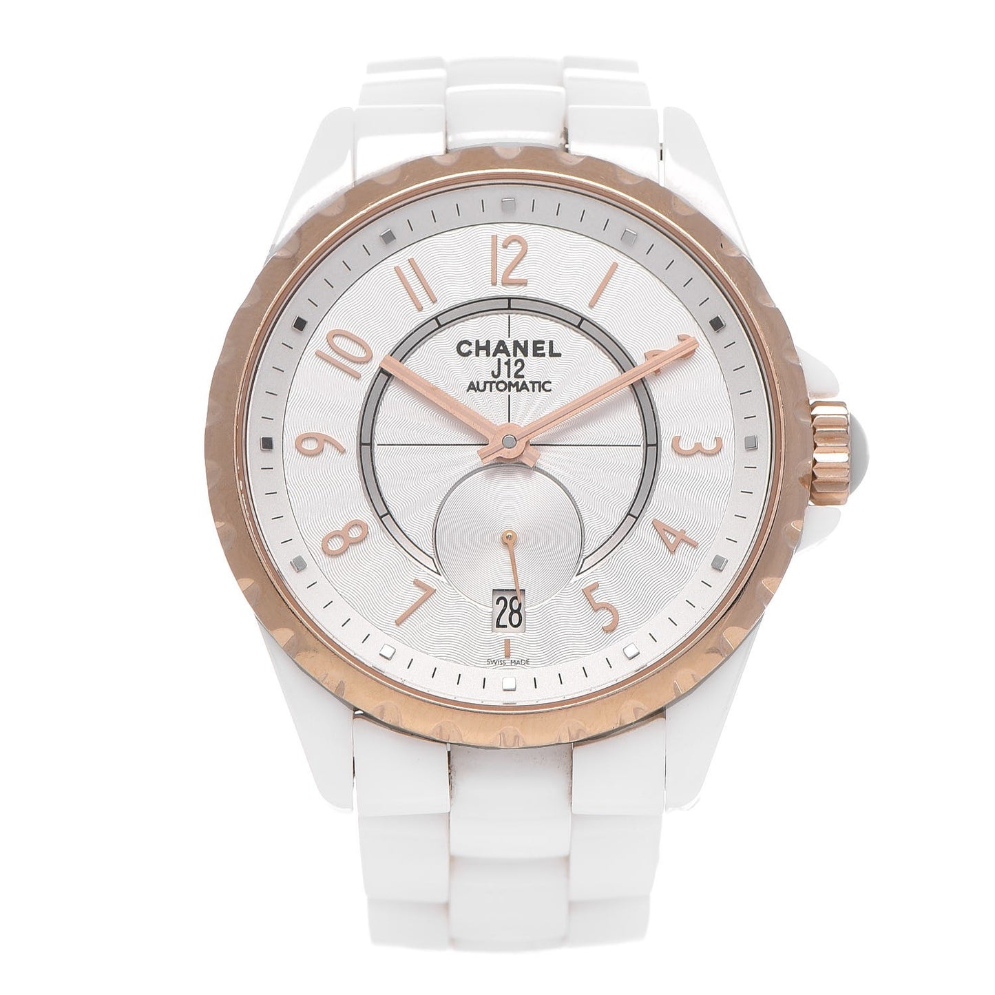 Stainless Steel 18K Beige Gold Ceramic 36.5mm J12 Automatic Watch White