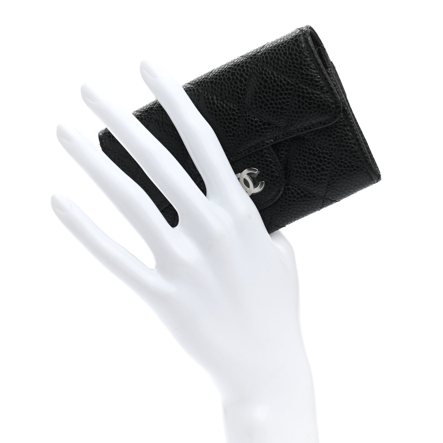 Caviar Quilted Flap Card Holder Wallet Black