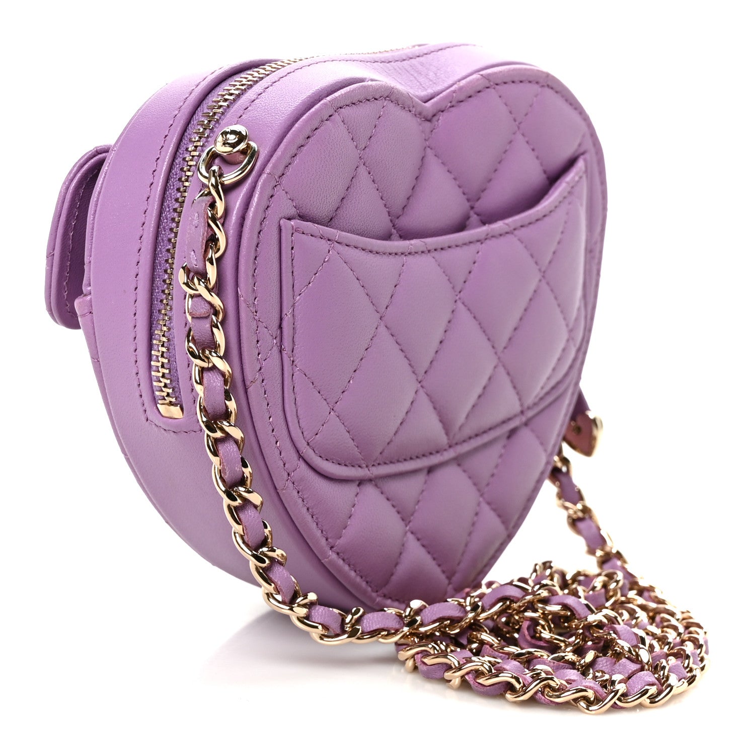 Chanel Lambskin Quilted CC In Love Heart Clutch With Chain Purple 3 of 11