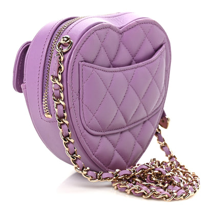 Chanel Lambskin Quilted CC In Love Heart Clutch With Chain Purple 3 of 11