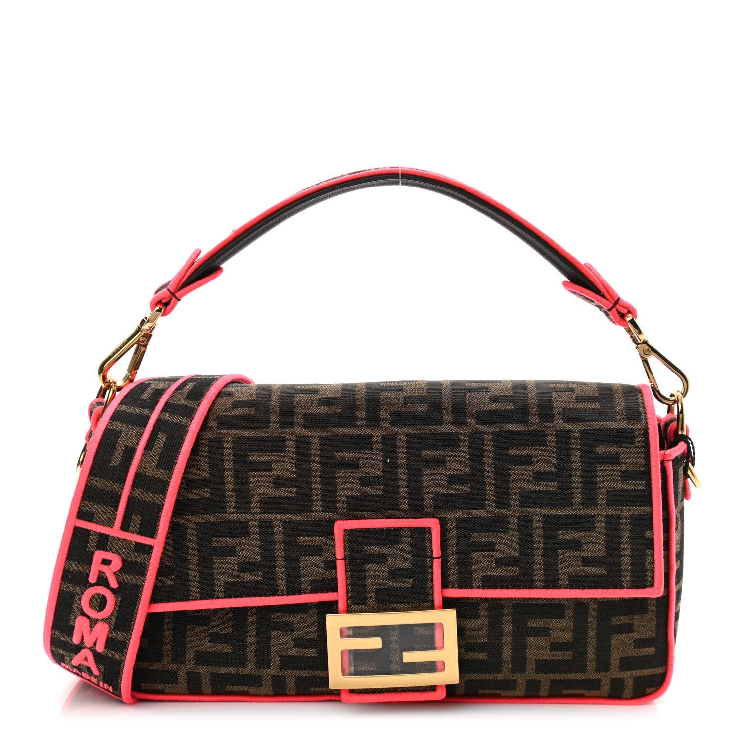 Fendi Fabric Jacquard FF 1974 Baguette Tobacco Moro Fuxia Fluo 1 of 11