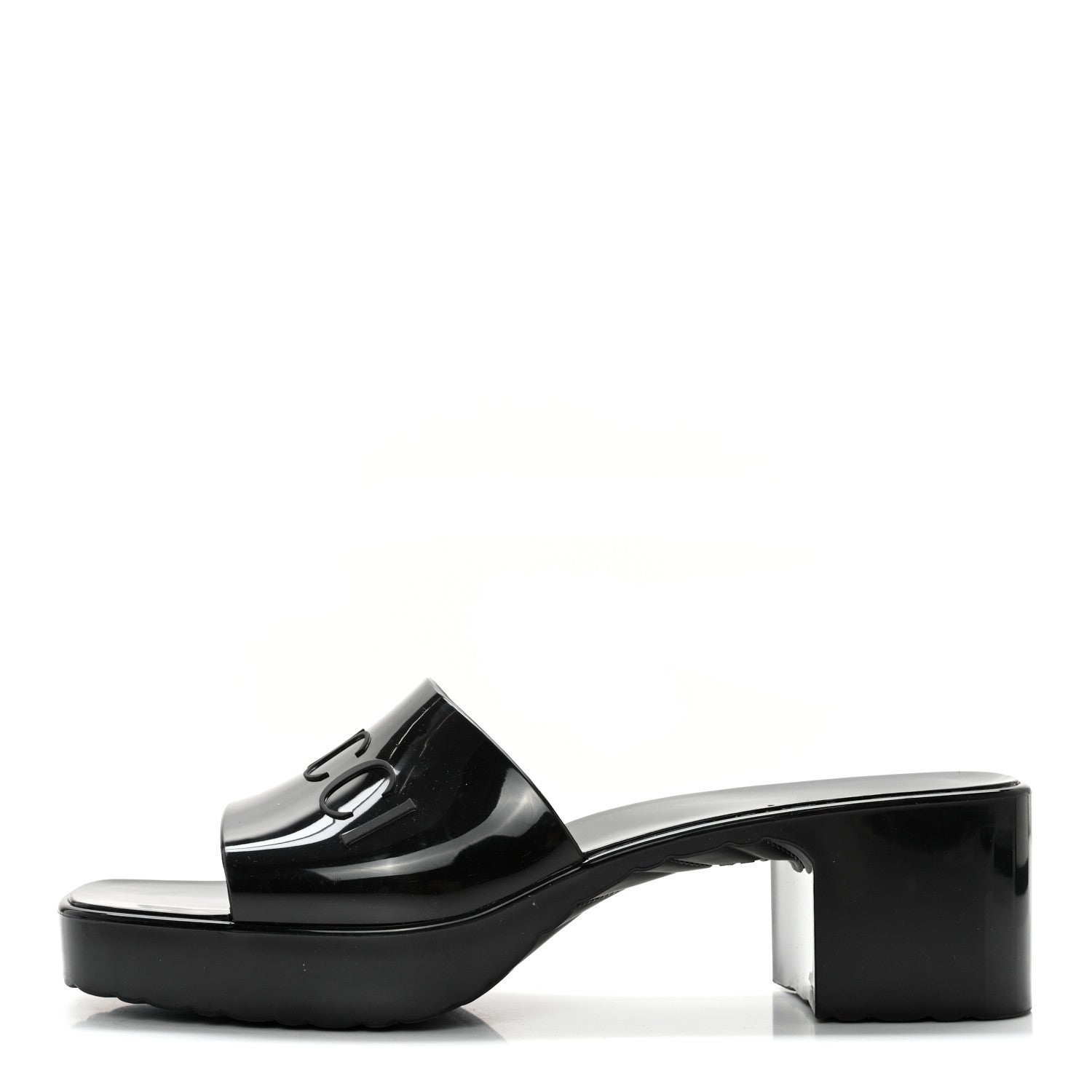 Gucci Rubber Gucci Logo Womens Platform 20/60mm Slide Sandals 41 Black 1 of 13