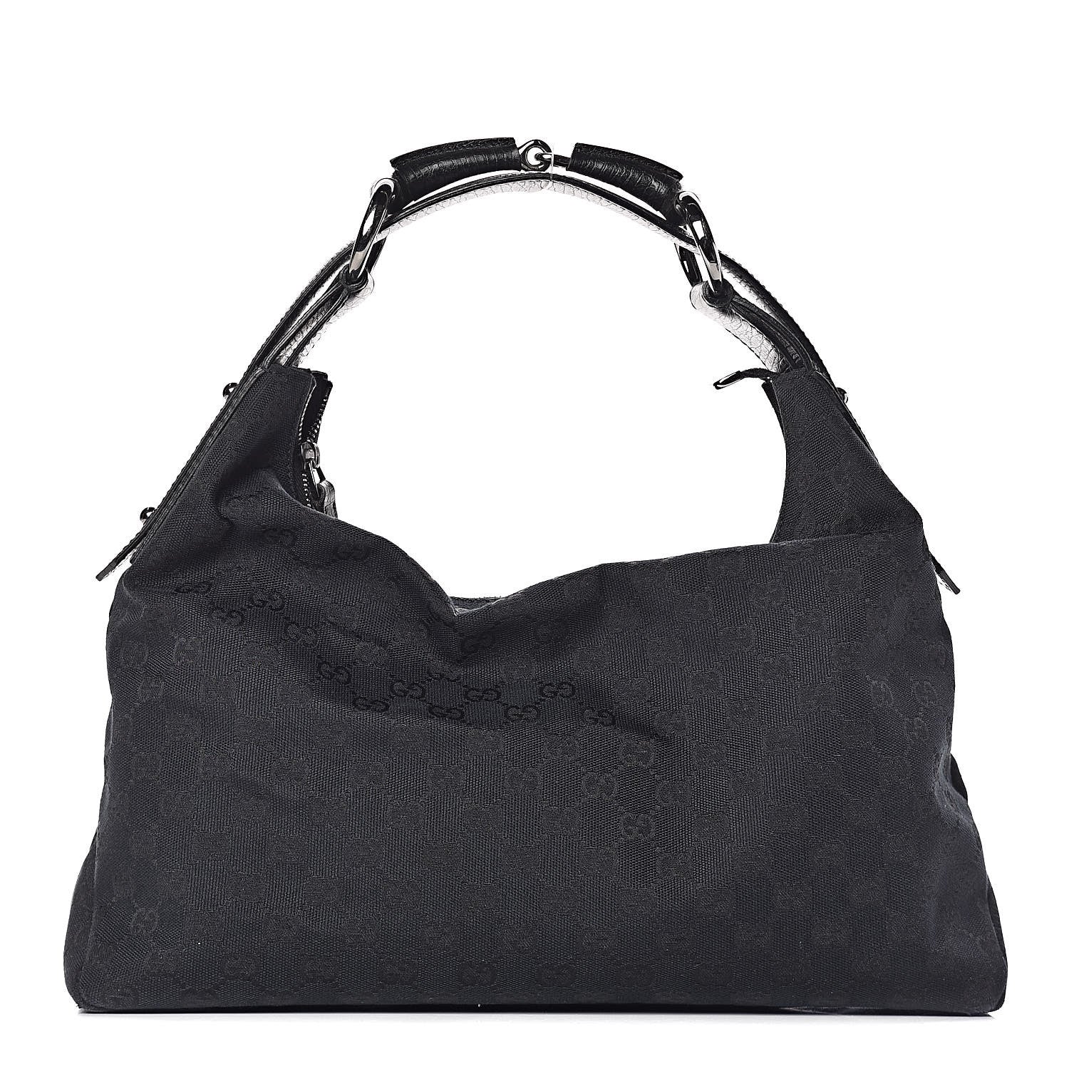 Gucci Monogram Medium Horsebit Chain Hobo Black 1 of 12