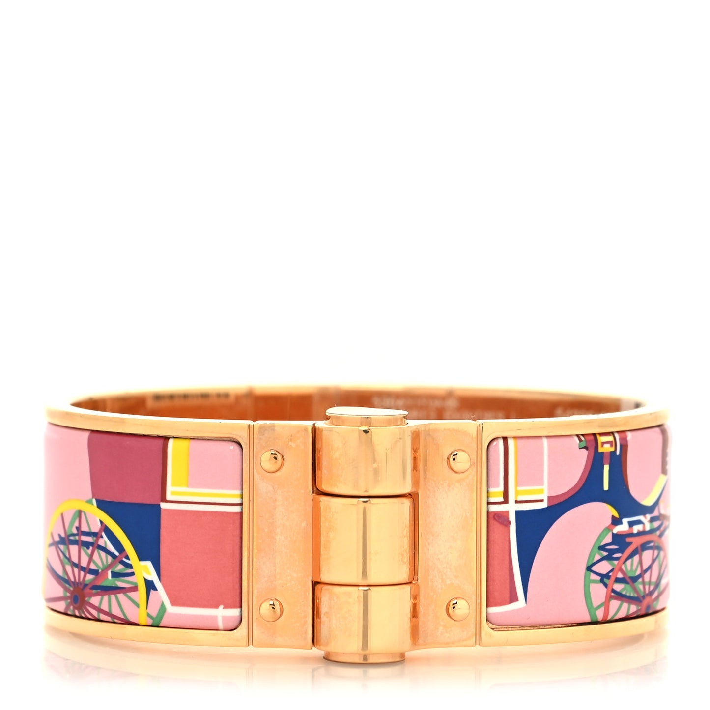 Enamel Printed Wide Voitures Exquises Hinged Bracelet L Pink Delirium