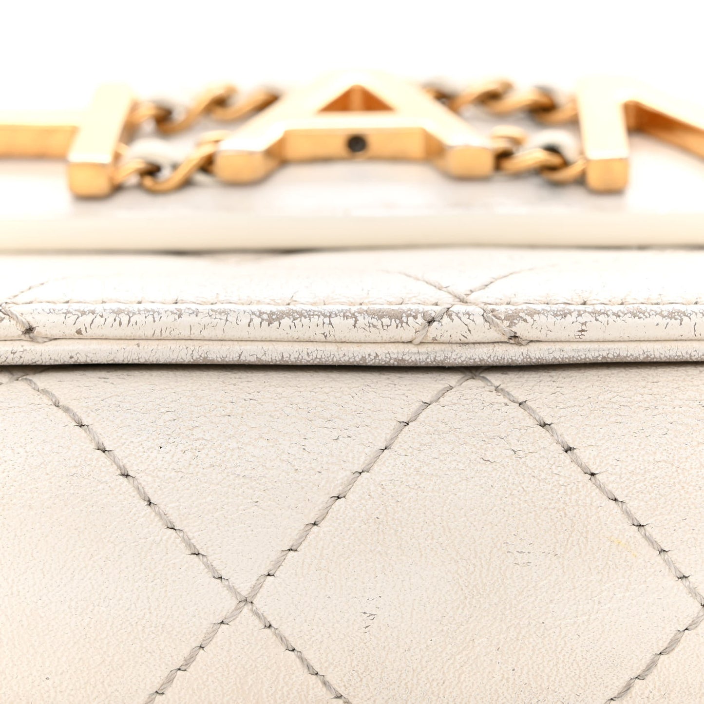 Calfskin Quilted Small Enchained Flap White