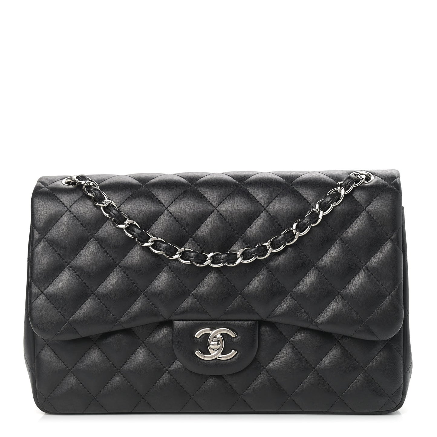 Lambskin Quilted Jumbo Double Flap Black