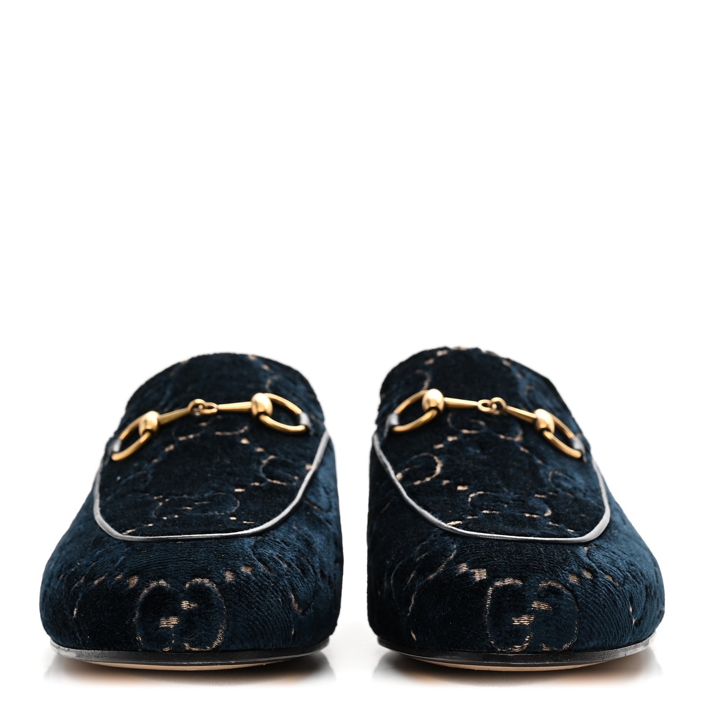 Velvet GG Monogram Womens Princetown Slippers 37 Blue Beige