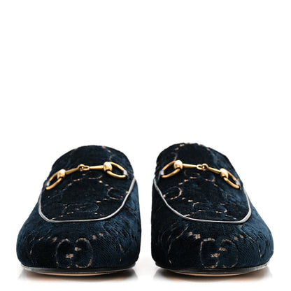 Gucci Velvet GG Monogram Womens Princetown Slippers 37 Blue Beige 3 of 10