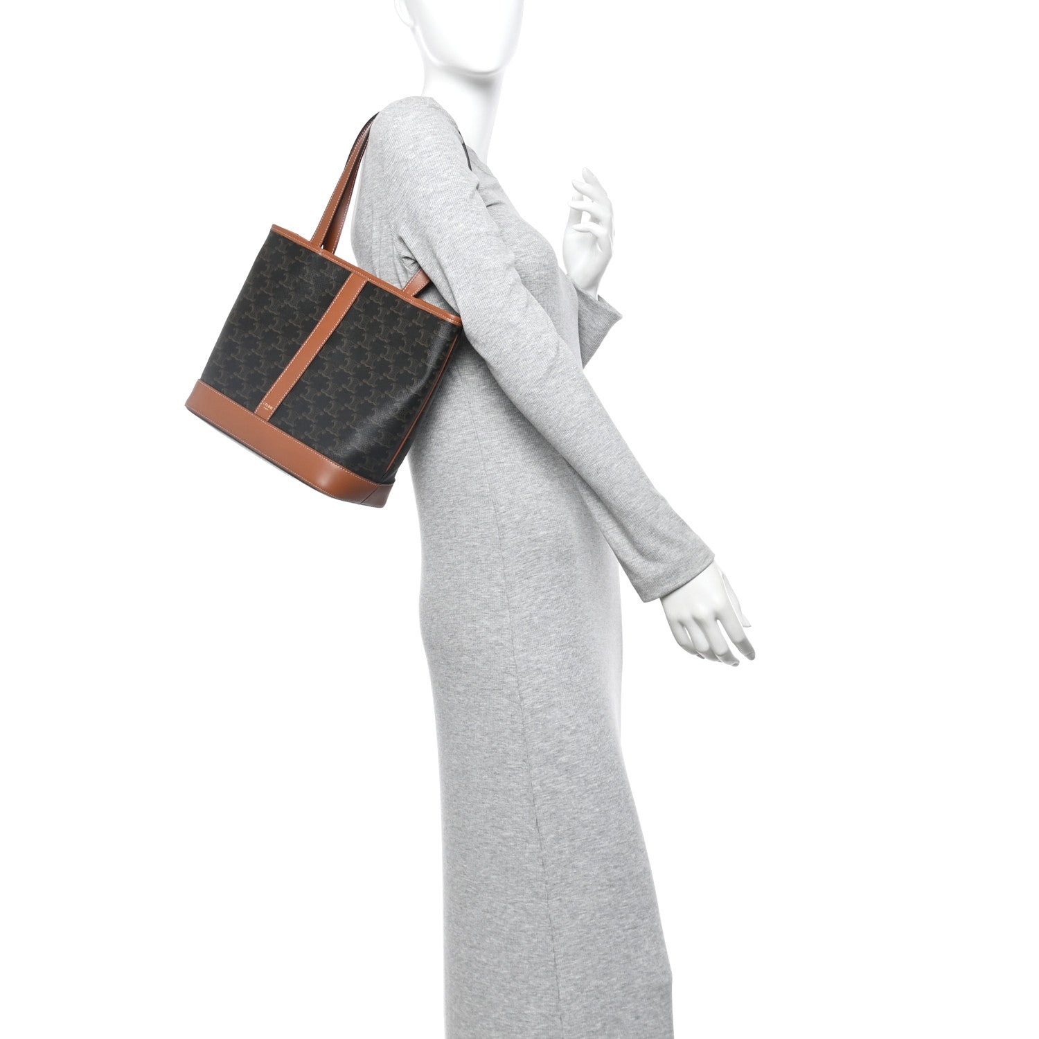 Celine Triomphe Canvas Calfskin Small Cabas Bag Tan 2 of 11