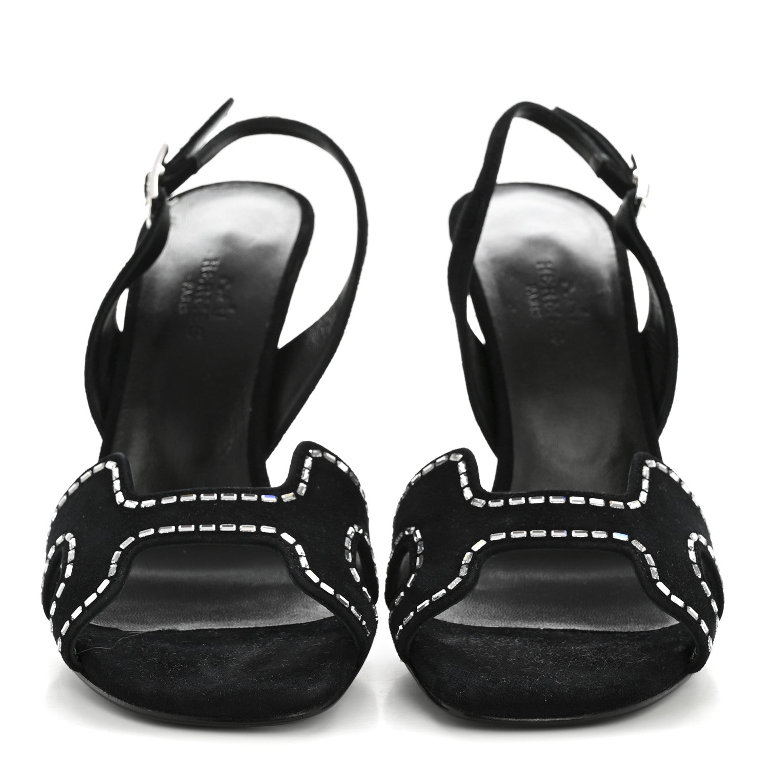 Hermes Suede Goatskin Crystal Heden 80 Sandals 36 Black 3 of 11
