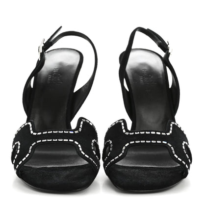 Hermes Suede Goatskin Crystal Heden 80 Sandals 36 Black 3 of 11